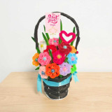 Sweet Love & Name Printed Card with Fuzzy Flowers Basket JNK-7350