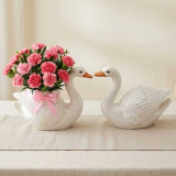 Carnation & Couple Swan Pot Keepsake Arrangement Gift Set DKG-958