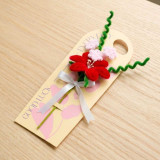 Fuzzy Wire Red Lily & Mini Flower with Flower Holder Card JNK-7355