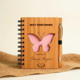 Corporate Best Performer Wooden Notebook with Butterfly Design & Bamboo Pen JNK-7367