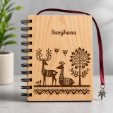Wooden Engraved Diary with Decorative Leaf Charm DKG-1019