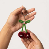 Cute Fuzzy Cherry Keychain with Pearl Accents SK-3104