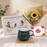 Anniversary Gift Combo with Sunflower Bouquet, Photo Frame & Mug JNK-7393