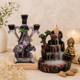Buddha Statue with Incense Burner & Elephant Design Candle Stand