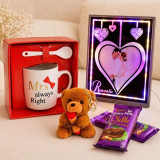 Teddy Keyring, Mug & Chocolate Gift Set with LED Photo Frame for Her
