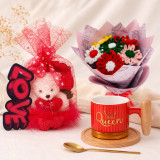 Fuzzy Flower With Queen Ceramic Cup & Teddy Gift