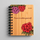 Personalized Wooden Cover Spiral Notebook – Peace is within yourself & Floral Design JNK-7407