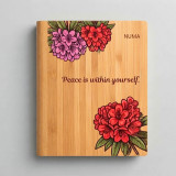 Personalized Wooden Cover Notebook – Peace is within yourself & Floral Design