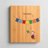 Personalized Wooden Notebook with Little Monk & Prayer Flag Design
