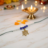 Turtle Charm Rakhi with Blue Beads and Pearl RK-08