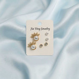 Stylish 3 Pair Stud Earring Set with Pearl & Rhinestone JR-407
