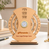 Custom Logo Engraved Wooden Perpetual Calendar & Clock SK-3126