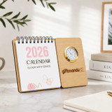 Premium Custom Wooden 2026 Desk Calendar with Built-In Clock SK-3135
