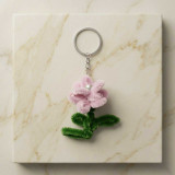Handcrafted Fuzzy Pink Flower Keychain SK-3144