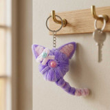 Handcrafted Fuzzy Purple Cat Key Charm SK-3146