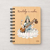 Laser Engraved A5 Wooden Diary with Saraswati Design & Personalized Name JNK-7433