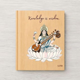 Laser Engraved Wooden Diary with Saraswati Design & Personalized Name