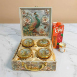 Mayur Design Gift Box with 4 Dry Nuts Glass Jars, Real Juice & Candle JNK-7442