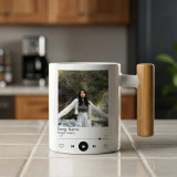 Personalized Music Detail & Photo Printed Wooden Handle Mug SK-3233