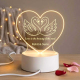 Couple Swan Design Personalized 3D Acrylic LED Lamp with USB Cable JNK-7463