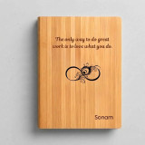 Wooden Cover Notebook with Peacock Feather & Name Engraved