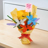 Handcrafted Fuzzy Lily Bouquet with Personalized Name Printed Card JNK-7479
