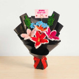 Personalized Happy Birthday Fuzzy Flower Bouquet SK-3274