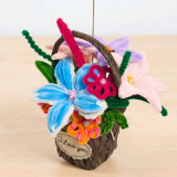 Colorful Handmade Fuzzy Flower Basket with Personalized Name Card JNK-7484