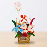 Fuzzy Lily & Mini Flower Basket with Name Printed Card JNK-7486