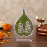 Silver 999 Plated Leaf Shaped Ganesh & Laxmi Acrylic Frame SLV-90015