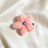 Handmade Light Pink Fuzzy Flower Hair Clip with Pearl HC-317