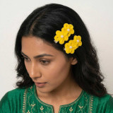 Yellow Fuzzy Flowers Hair Clips with Pearl HC-310