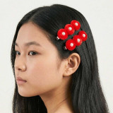 Red Fuzzy Hair Clips with Pearls HC-322