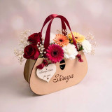 Personalized Wooden Floral Gift Bag with Fresh Mix Flower SK-3298