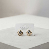 Gold-Tone Geometric Earrings with Black Crystal JR-451