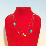 Elegant Double-Layer Turquoise & Crystal Necklace JL-147