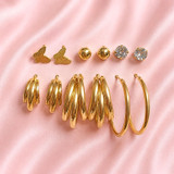 Stylish 6-Pair Gold Earrings Set