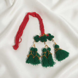 Traditional Red Thread Chulti with Green Floral Tassels and Pearls CD-10
