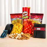 Special Gift Package - Wallet, Belt, Snacks, Dry Nuts & Pringles (7 Items)