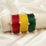 Traditional Red, Yellow, Green, Bangles Set with Silver Jhumka Bangles JNK-7584