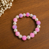 Pink Marble Stone & Pearl Stretch Bracelet Bala-43