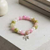 Pink & Green Beaded Bracelet with Leaf Charm Bala-42