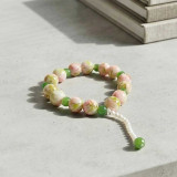 Pink and Green Marbled Beaded Stretch Bracelet with Dangle Bala-47