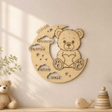 Personalized Baby Moon & Bear Wooden Birth Plaque WP-3