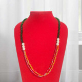 Green Crystal Pote Mala with White Pearls, Orange & Red Beads Pote-144