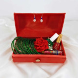 Green Bangles (2-8 Size) with Rose Hair Clip & Mehendi Gift Box JNK-7629