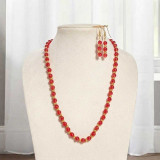 Red & Golden Beads Necklace with Earrings Set Pote-149
