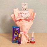 Pink & White Fuzzy Lily Bouquet With Chocolate Gift Set DKG-1485