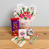 Fuzzy Flowers Bouquet With Hair Clip & Chocolate Gift Set DKG-1486