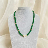 Green & Golden Beaded Pearl Necklace with Hook Lock Pote-161